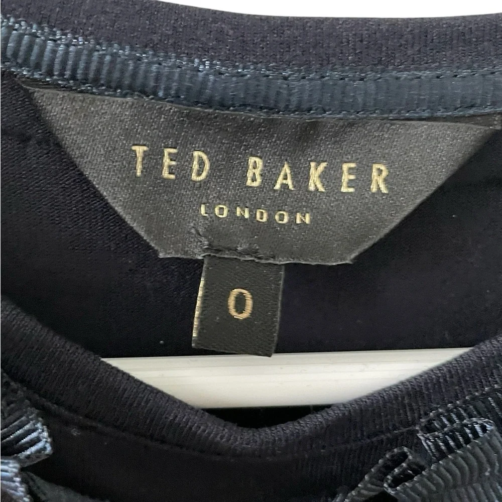 TED BAKER Sillia frill neck pleat ribbon ruffle embellished t-shirt tee top - Picture 6 of 8